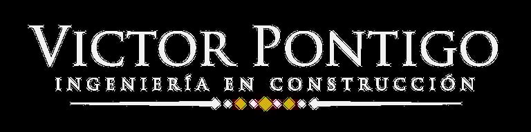 Victor Pontigo logo with Ingenieria en Construccion text and decorative diamond elements on black background