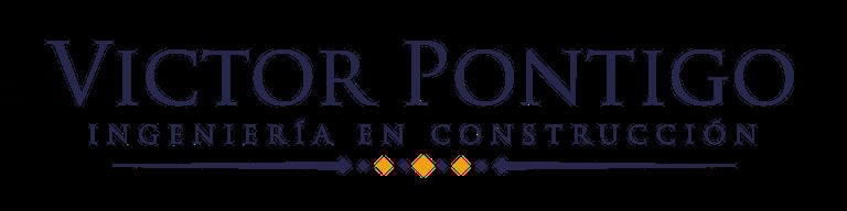 Victor Pontigo Ingenieria en Construccion logo with blue text and gold diamond accents